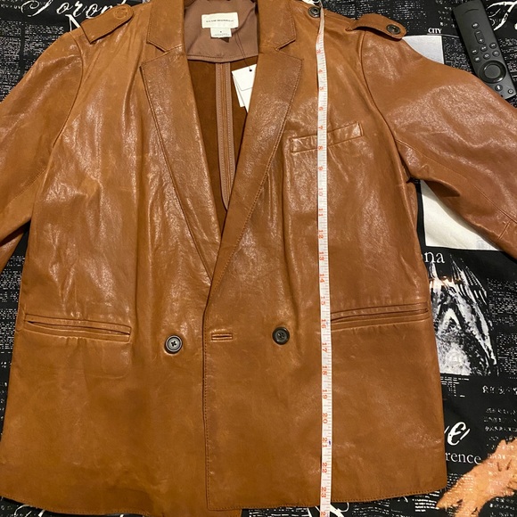 BNWT CLUB MONACO DOUBLE BREASTED GENUINE LEATHER BLAZER JACKET in SADDLE BROWN - Picture 8 of 15